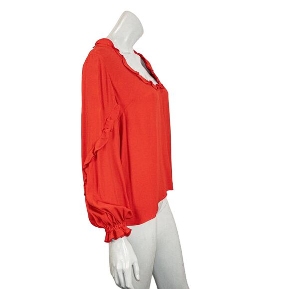 ALEXIS Scoop Neck Ruffle Blouse Red Long Sleeve Size Medium - Picture 4 of 8